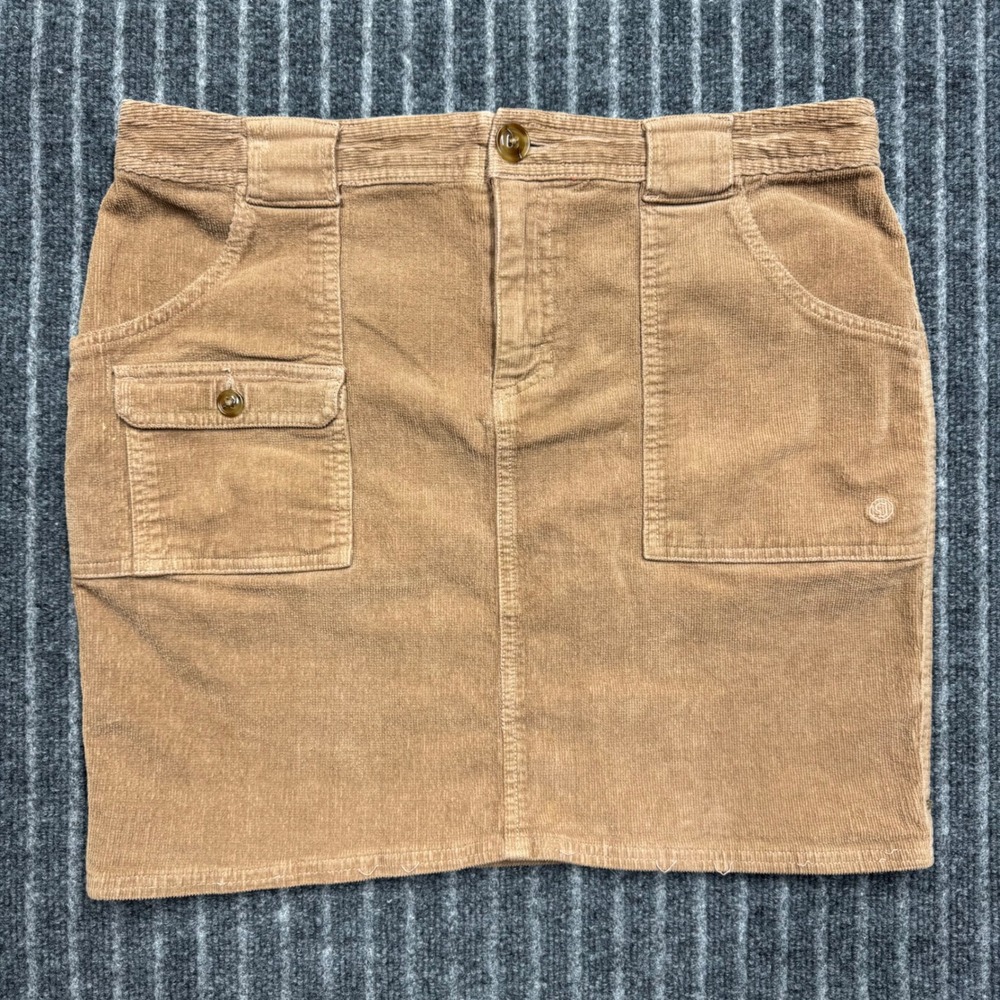 Gramicci Womens Corduroy Mini Skirt Size 10 Tan Brown Cargo Pockets Outdoor Gorp
